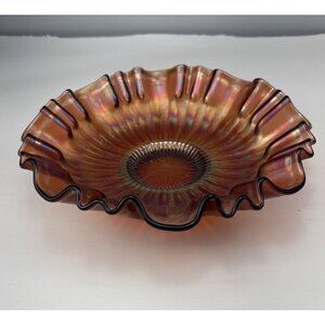 Northwood Amethyst Carnival Glass Stippled Rays Ruffled Bowl 9" Stunning Trinket